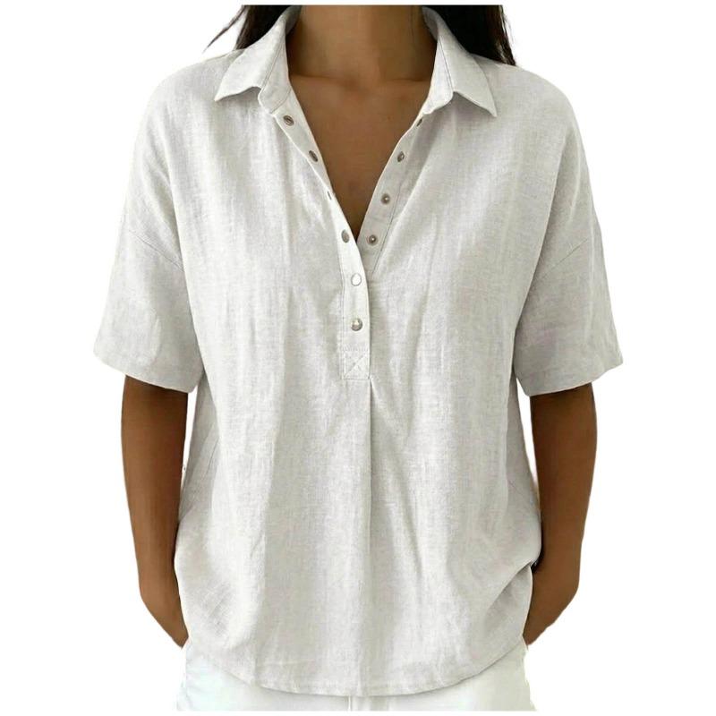 Women Casual Loose Collared Short Sleeve Versatile Shirt S