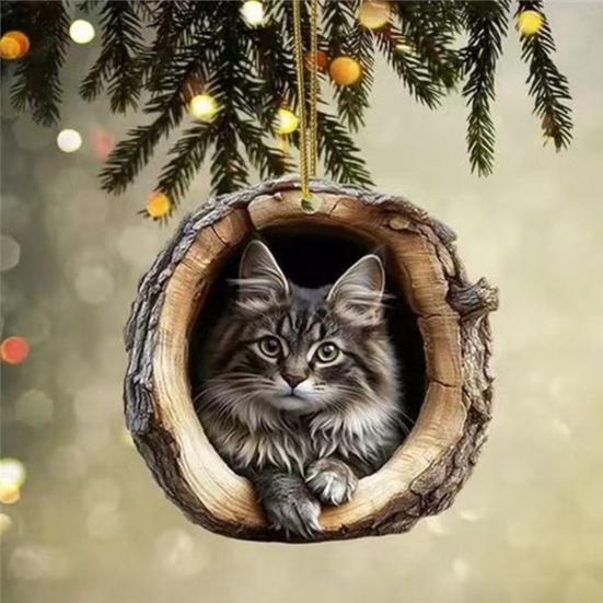 Owl Raccoon Christmas Ornament 2D Printed Acrylic Hanging Decor for Tree Festive Animal Tree Pendant