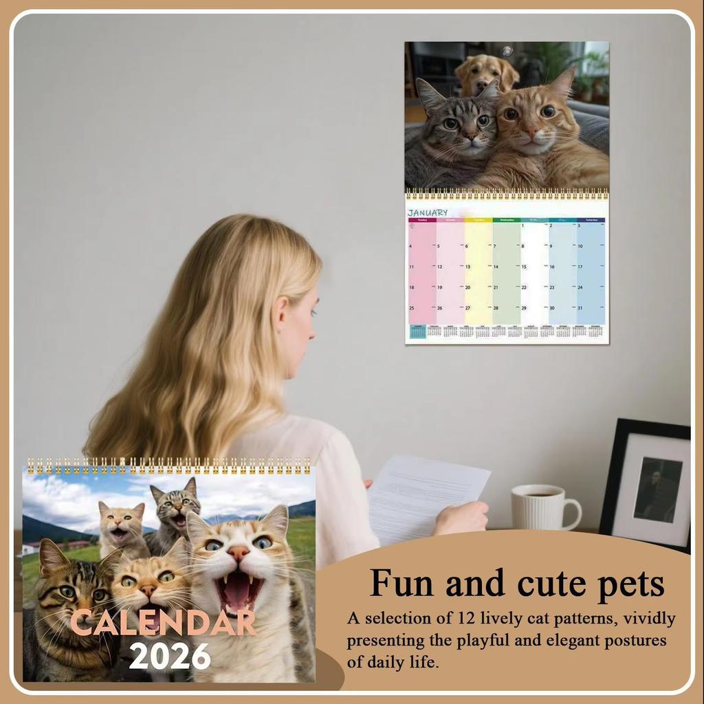 2026 Kattvänner Kalender Årlig/Månatlig Väggkalender Katt Tema Gåva Lämplig För Skrivbord Sovrum Vardagsrum Etc