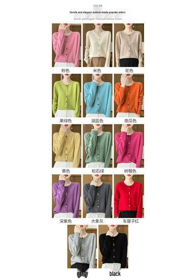 Women's Korean Style Long Sleeve Knit Cardigan - Round Neck, Fashionable Button-Up Sweater with Stylish Design and Vibrant Colors.