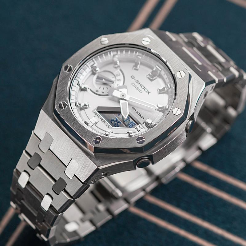 Casio Unisex Liquid Crystal,Analog Dual Display Series 48.5mm Silver Watch GA-2100FF-8A(Watch8--)