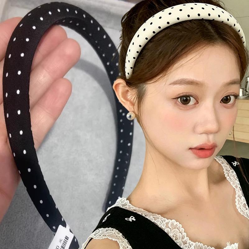 Fasce Nere Bianche a Pois Retrò con Testa in Spugna Moda Coreana Donna Cerchietto per Capelli Fascia per Lavare il Viso Capelli Accessori per Capelli da Festa Donna