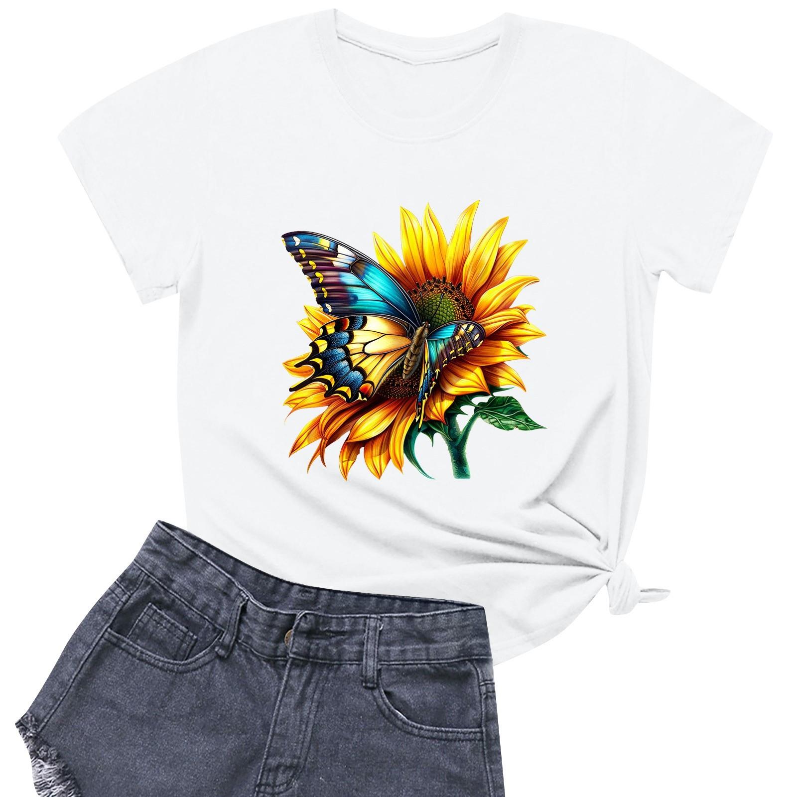 

Women s Fashion Printed Round Neck Short Sleeved Casual T-shirt Top M білий