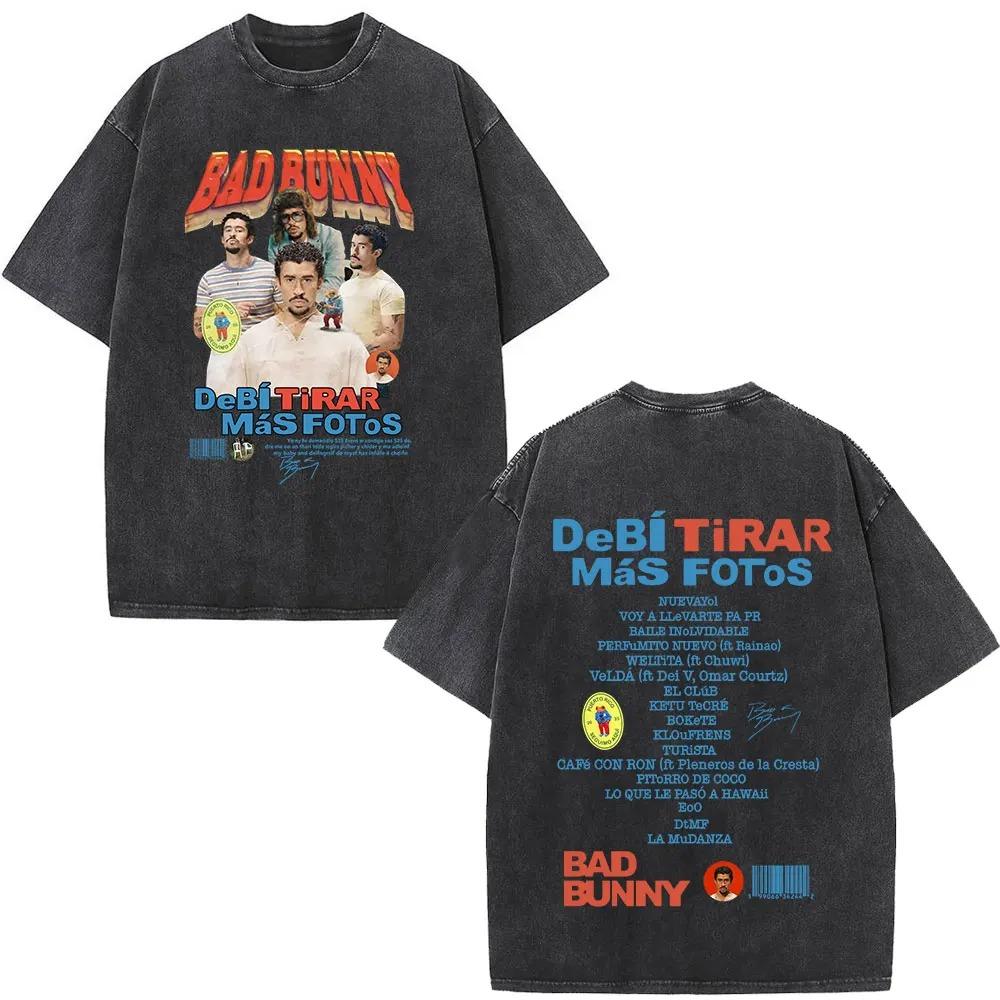 Rapper Bad Bunny Album Cover Print TShirt Washed Vintage Loose Oversized Unisex Couples Streetwear Trendy Cotton high quality