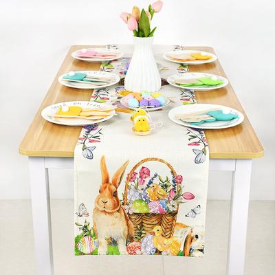 Linen Easter Table Runner Cute Bunny Dining Table Cloth 2026 Spring Holiday Happy Easter Decoration For Home Party Supplies Gift