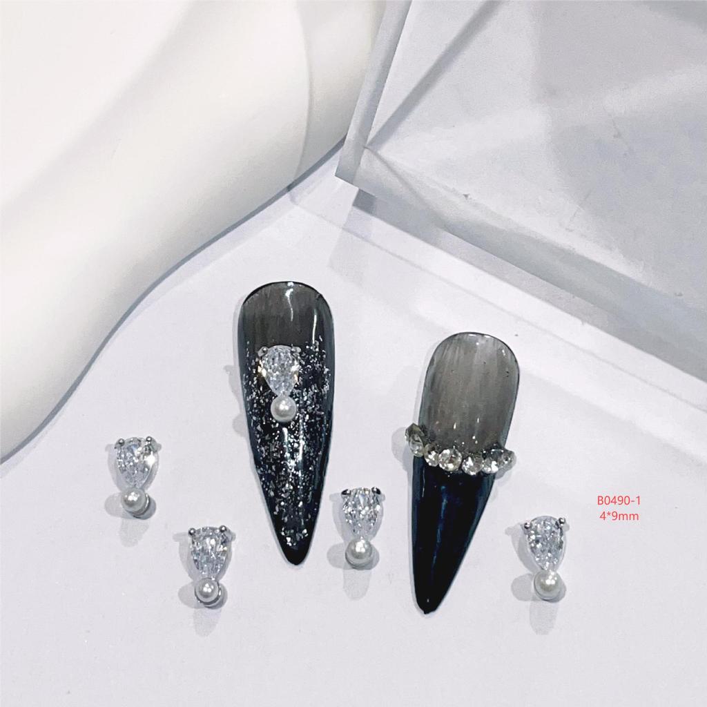 Water Drop & Pearl Stamen Design Nail Bow with Zircon Jewelry - 43 Piece Set