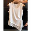 Women's Collar Lace Splicing Irregular Design Spring and Summer New Thin Style Large
