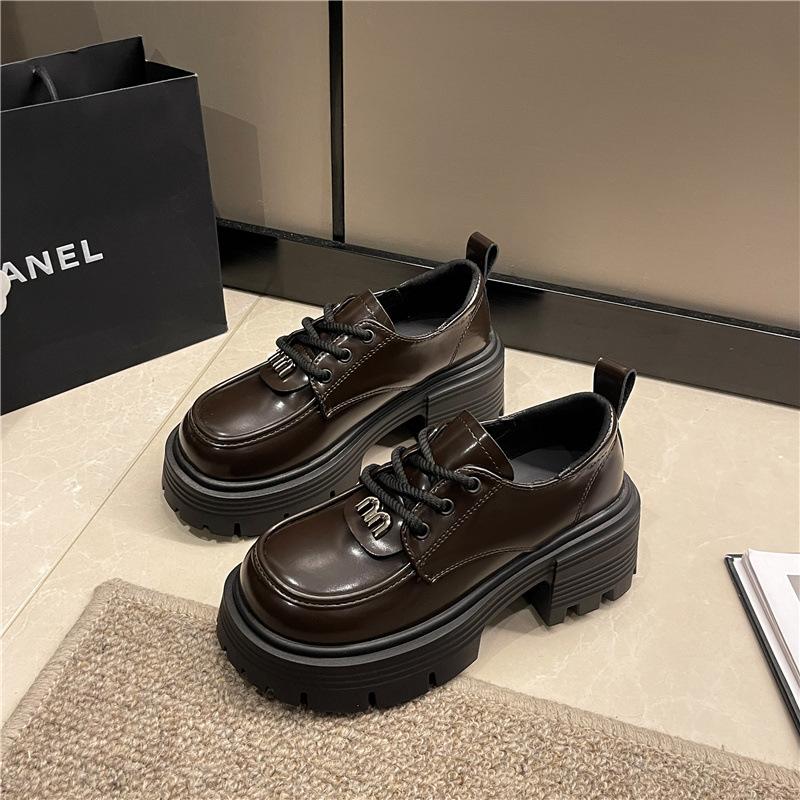 

British style lace-up small leather shoes women s 2025 spring and autumn new ins trendy Internet celebrity fashion versatile platform loafer single s 40 коричневый