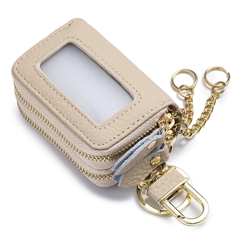 Unisex Genuine Leather Double Zipper Key Holder Waist Bag
