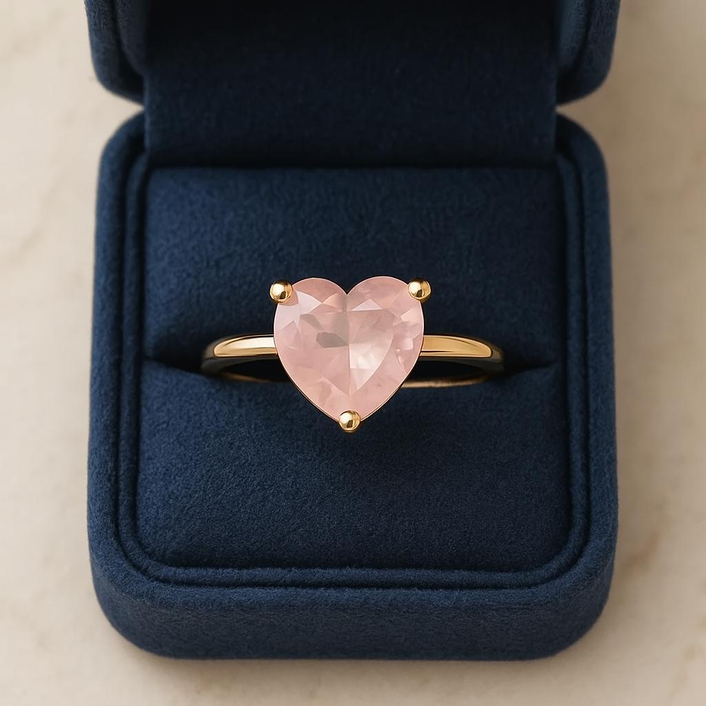 Heart Rose Quartz Gold Plated Ring for Women – Romantic Love Jewelry