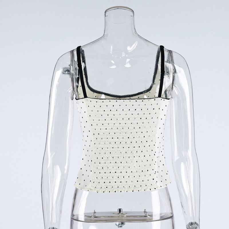 Women Fashion Commuter Polka Dot Slim Spaghetti Strap Camisole Tank Top