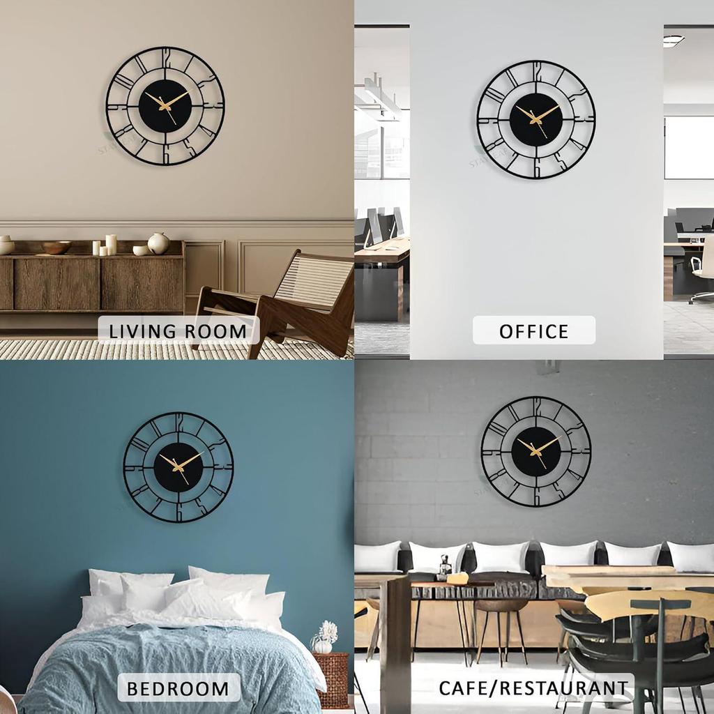 (60 CM) Modern Metal Wall Clock for Living Room | Antique Silent Wall Watch for Bedroom, Drawing Room, Office, Kitchen, House and Hall