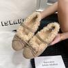 Plush ballet Mary Jane shoes women's one-word buckle plush flat bottom shallow mouth warm elegant retro bow beanie shoes