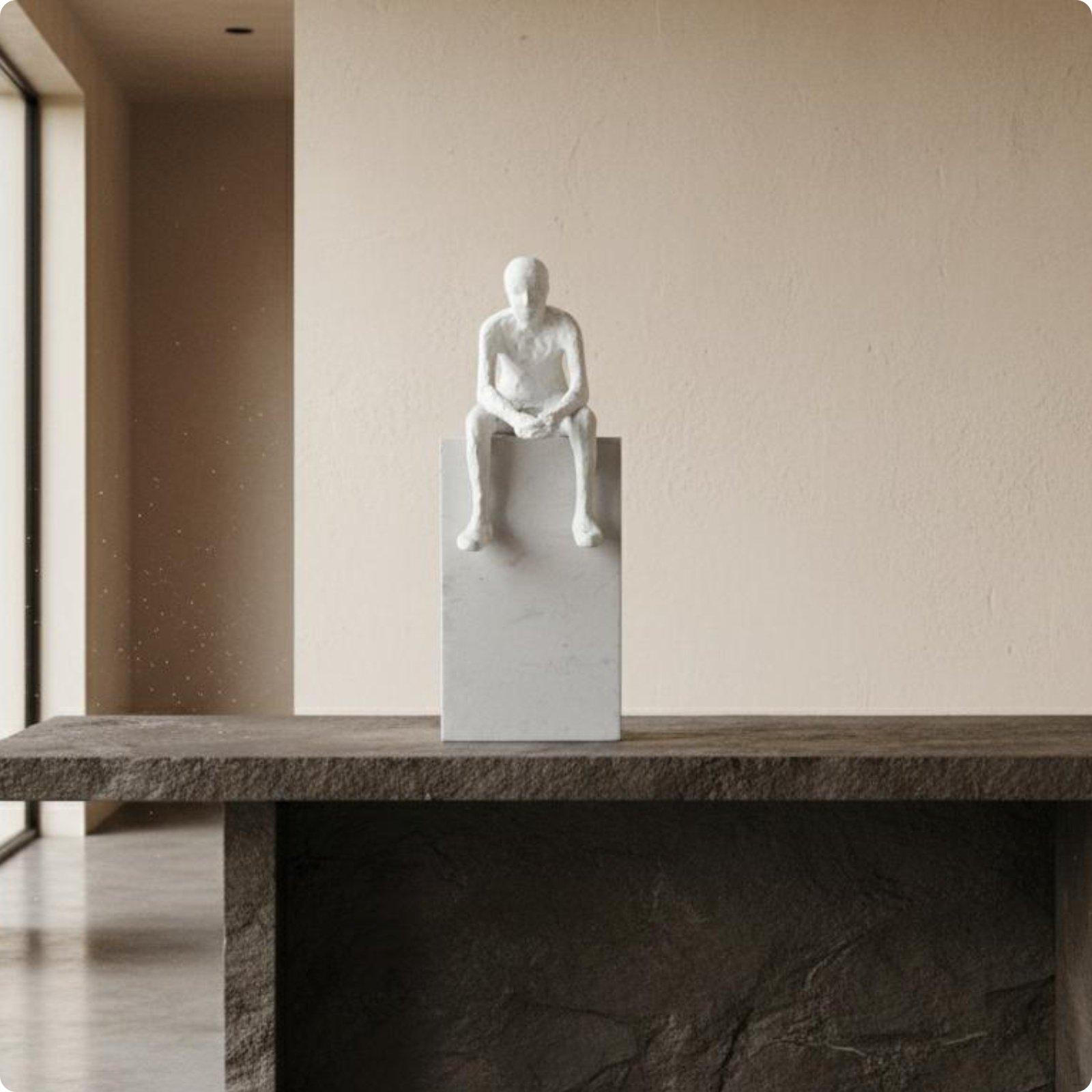 Subtle Beauty Figure Statue Artistic Seated Human Sculpture Minimalist Sitting for