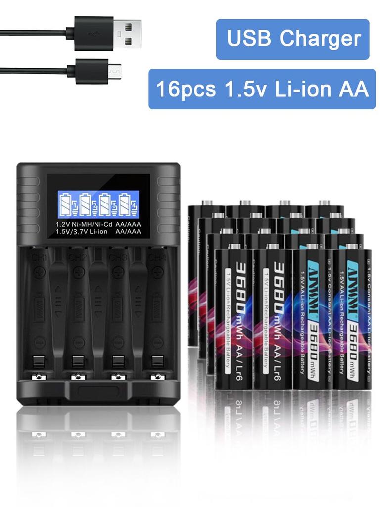 AJNWNM 1.5V AA Lithium-ion Rechargeable battery 3680mWh Battery AA 1.5V for Clock Toys Camera Rechargeable Battery AA 1.5V