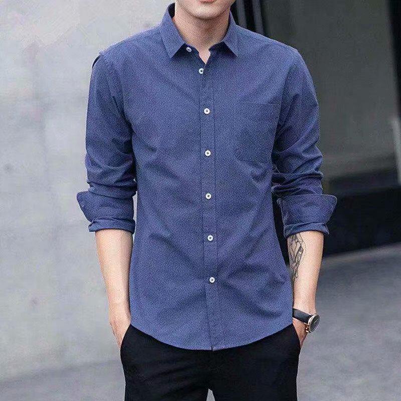 Men's 2024 Autumn Loose Fit Long Sleeve Shirt - Korean Style, Solid Color, Casual Jacket