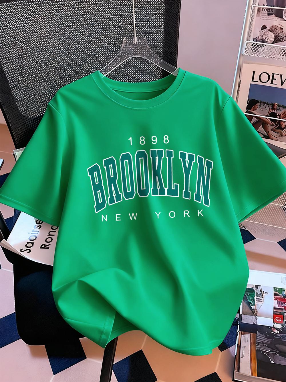 

New York Brooklyn 1898 Printed TShirts Womens Summer Cotton Short Sleeve T Shirt Loose ONeck Comfortable Tops Casual Clothes 4XL
