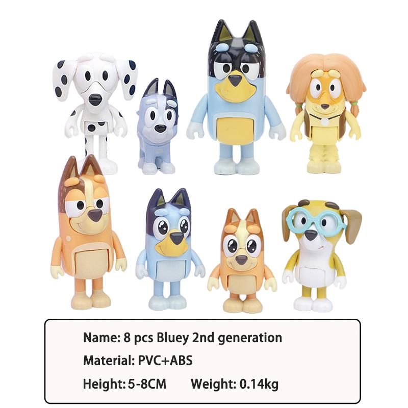 8/12 ks Bluey Bingo Anime Figurka Hračka Sada Kreslená Mini PVC Pohyblivé Klouby Panenka Ozdoby Dovolená Vánoce Dětské Hračky Dárek