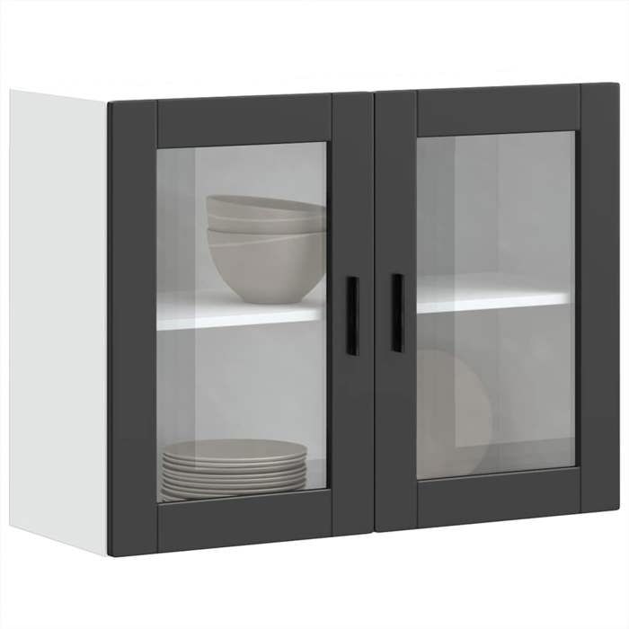 VidaXL Armoire murale de cuisine avec porte en verre Porto noir, meuble mural de cuisine, armoires murales avec portes, 854088