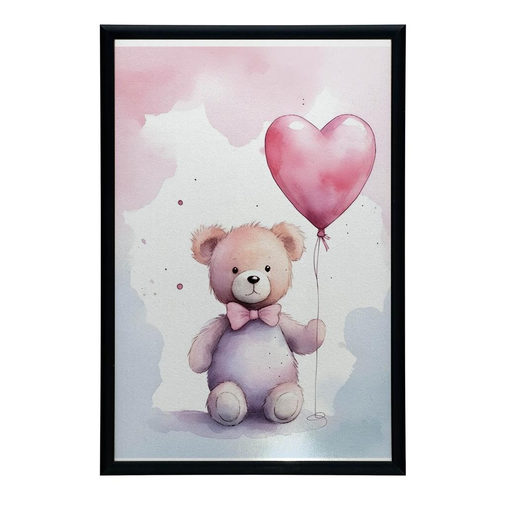 Teddy Bear With Heart Balloon Teddy Bear With Heart Balloon, 30X40 Cm, Dark Brown Wooden Frame, 230 Gsm Matte Paper