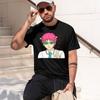 Anime Men's T-Shirt Pink Character With Green Glasses And Peace Sign Summer Casual Wear For Ani