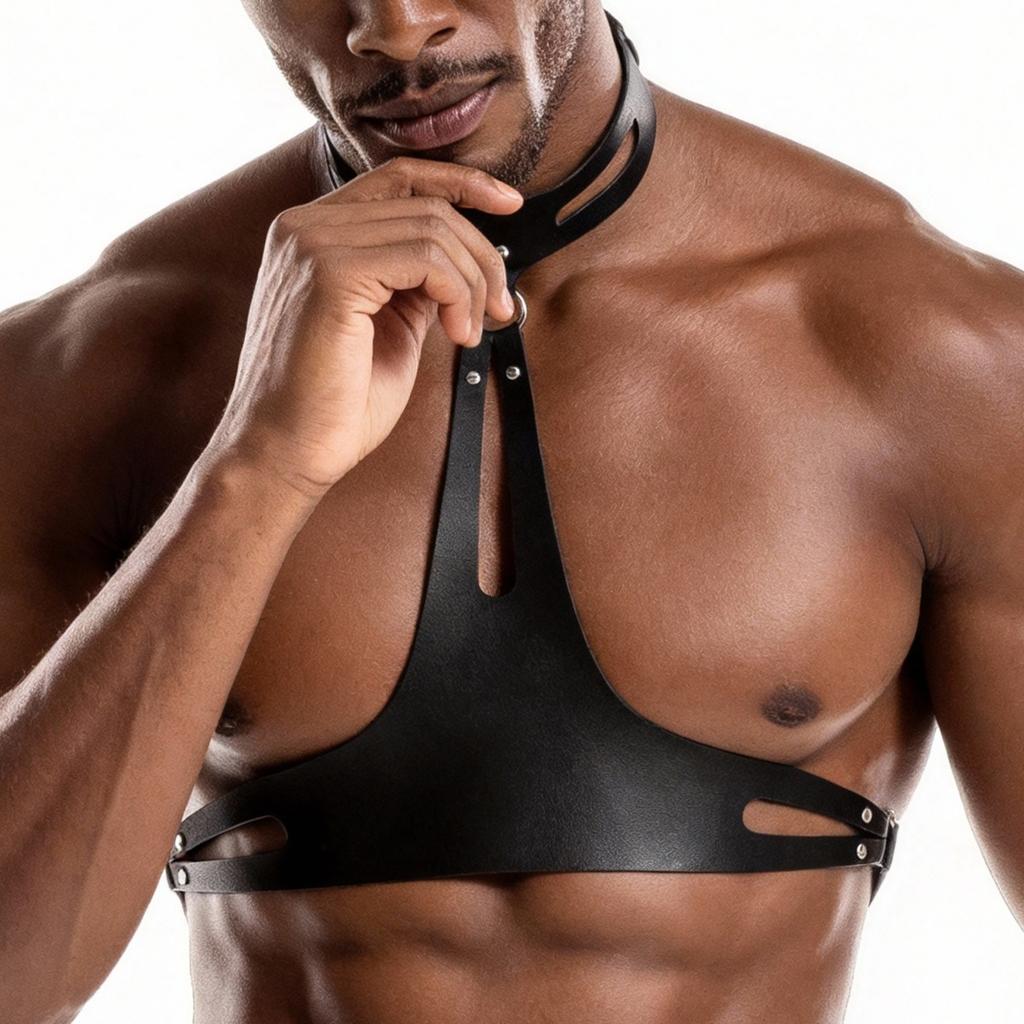 Men's Adjustable Leather Chest Harness, Gothic Punk Inspired Collar, Fashionable Clubwear, Erotic Costume Party