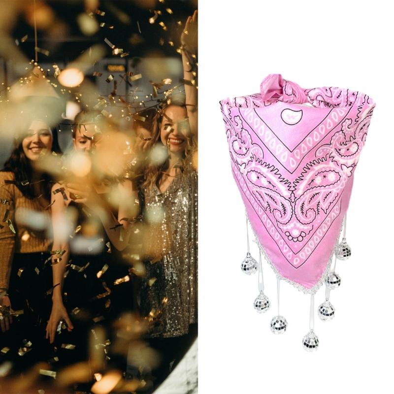 Western Disco Fringed Bandana for Bridal Shower Vintage Cowgirl Headscarf Costume Female Bandana Night Club Party Wear