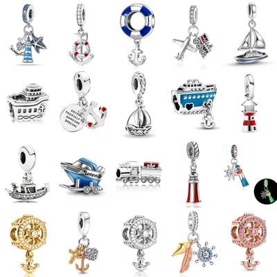 Newcopper Ship Rudder Anchor Lifebuoy Charm Yacht Bead Lighthouse Pendant Fit Original Bracelet Women Diy Jewelry Make Gift