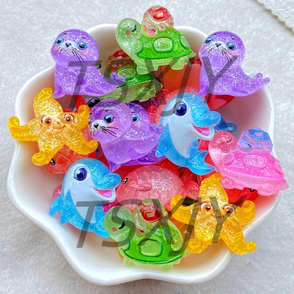 10 st Harts Glitter Tecknad val, sköldpadda, delfin, sjöstjärna Figurin Strass Skrapbok DIY Rosett Dekoration Hantverk