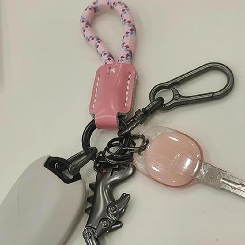 Premium Woven Leather Metal Dinosaur Keychain for Motorcycle Car Handbag Backpack Pendant Gift Accessories with Bracelet