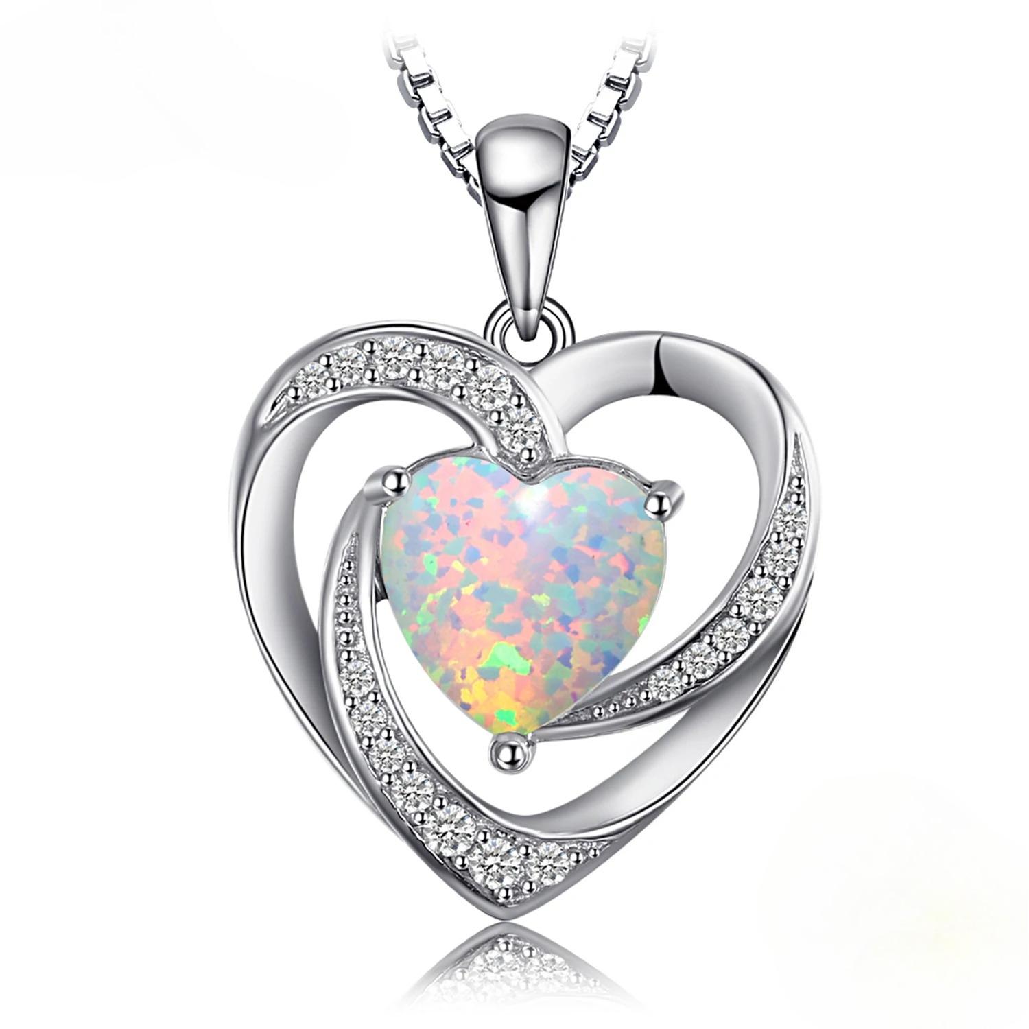 

JewelryPalace Heart Love Created Opal Sterling Silver Pendant Necklace for Women No Chain China Mainland