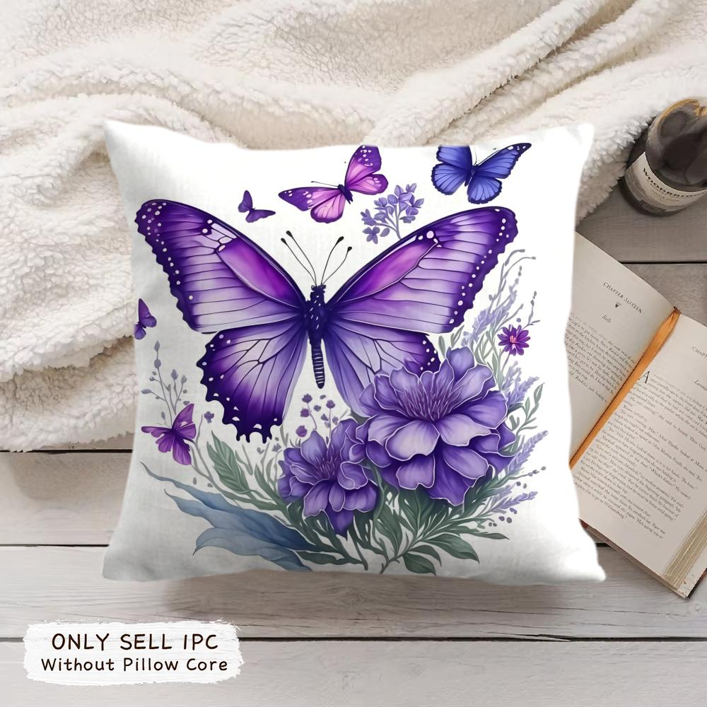 Butterfly and flower Cushion Cover Soft Short Plush Pillow Cover Smooth Cozy Texture Aesthetic Cushion Case Home Decor