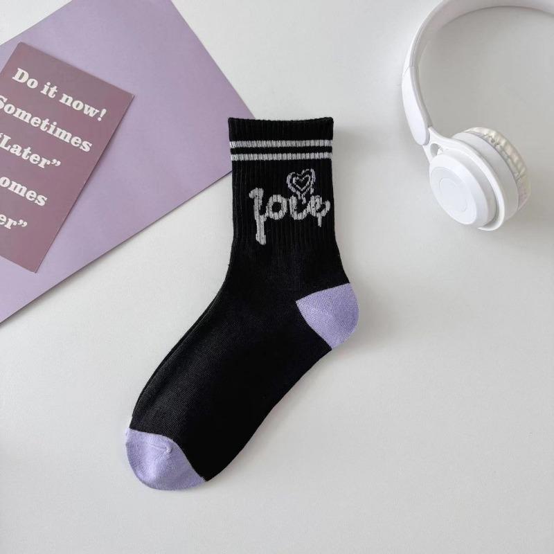 Socks Women's Fall Mid Calf Socks Personalized Love Sweat Absorbent Purple Street Long Tide Socks