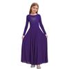 Glittery Rhinestone Church Choir Dress for Girls: Round Neck Long Sleeve A-line Maxi for Liturgical Worship Dance