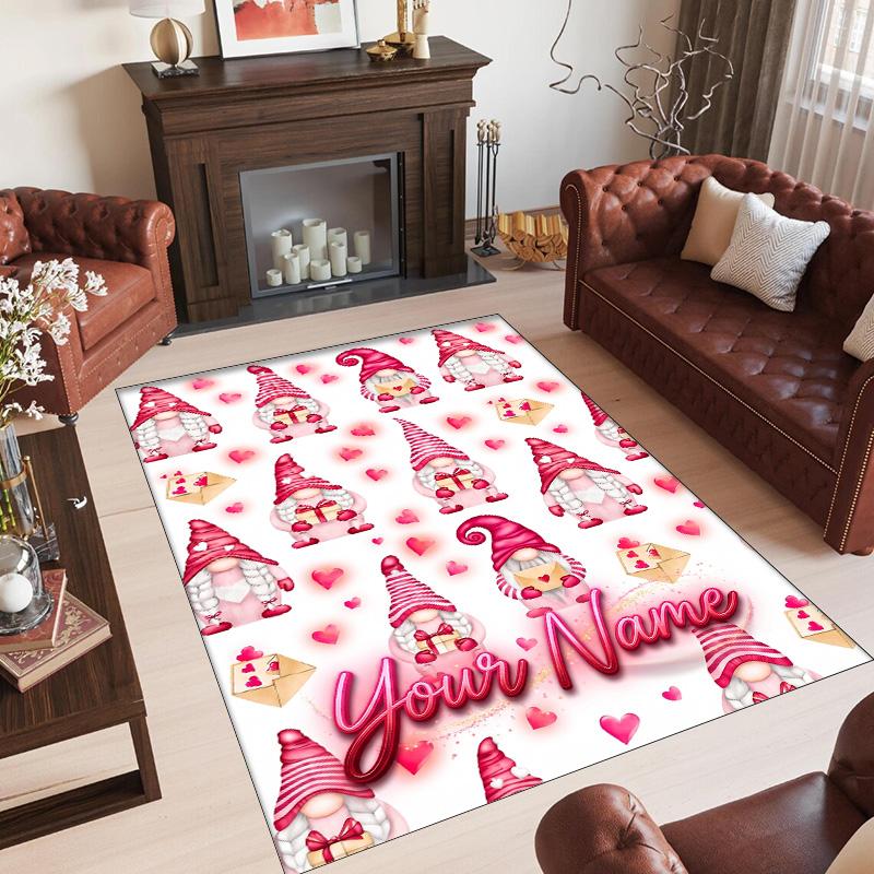 Gnome Theme Crystal Velvet Rug Personalized Custom Name Text Soft Floor Mat Home Decor