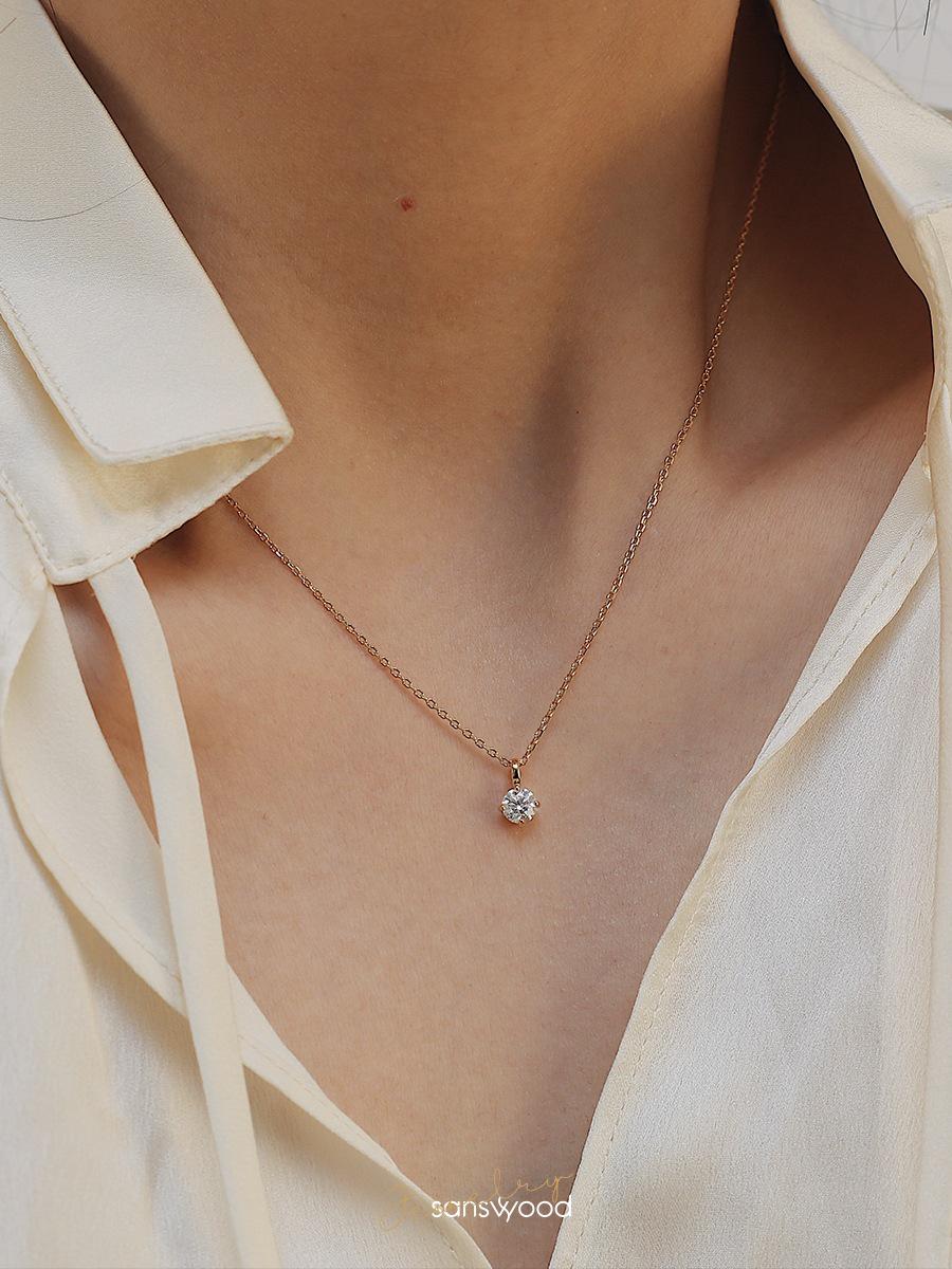 14K Gold-Plated S925 Sterling Silver Solitaire Pendant Necklace for Women Adjustable 45cm