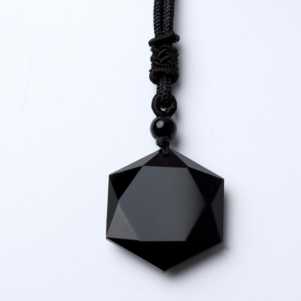 Fashion Fashion Blessing Lucky Men Jewelry Hexagram Shape Obsidian Pendant Amulet