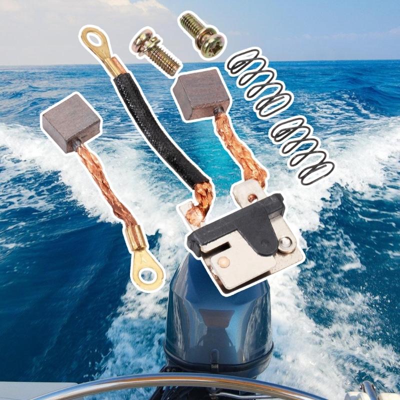 Boat Trim Motor Carbon Brush Kit Replacement Set for Selected 115 130 150 Outboards with Mounting Screws and Part Reference 63P-82181-10