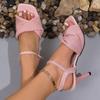 Lovely Sandals Women Office Career Thin High Heels Shoes Women Solid Pleated Buckle Strap Flock Summer Sandals Plus Size