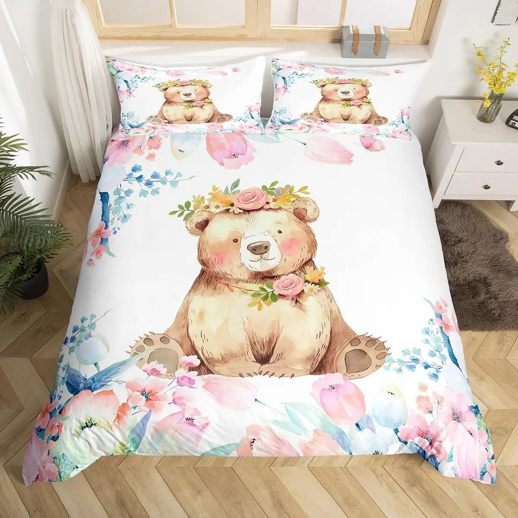Comforter 3D Printed Cute Bear And Dog With Cartoon Animal Bedding Wild Animals Queen Size Comforter Set