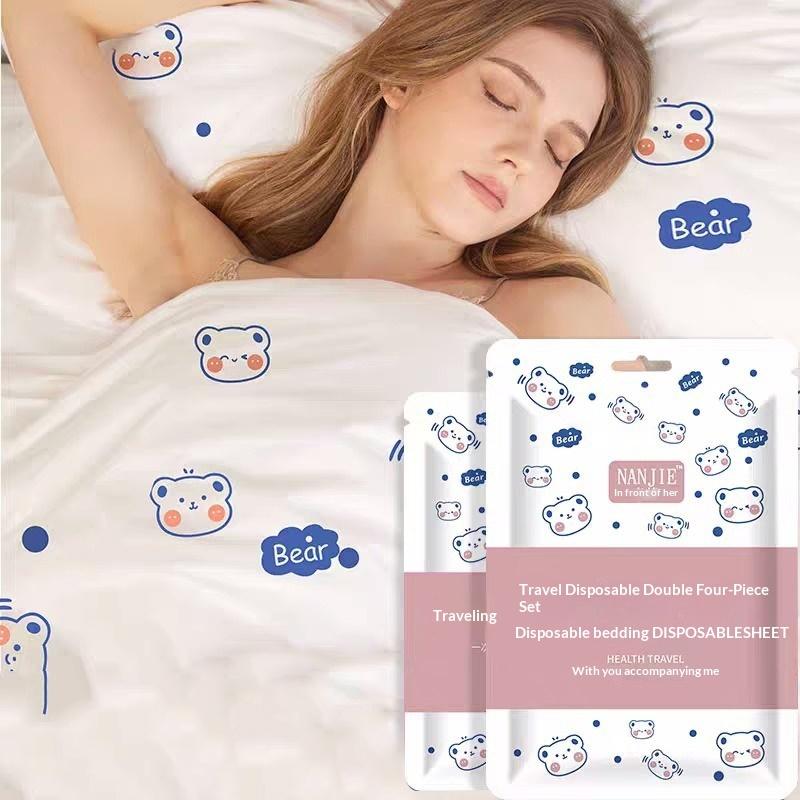 Non-Woven Bedding Set Disposable Duvet Cover 3/4Pcs Bed Sheet Travel Anti-Dirty Waterproof Hotel Portable Travel Bedding Set