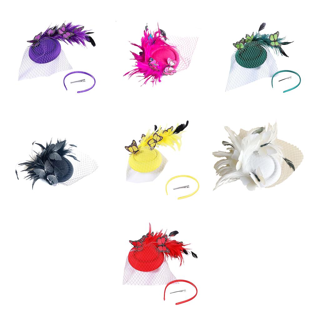 Girly Feather Fascinator Hat Hair Clip Banquet Party Headband for Teens Medieval Party Taking Photo Anti Slip Hairpin