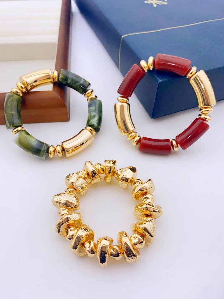 European & American 3-Piece Acrylic Bamboo Bead Necklace