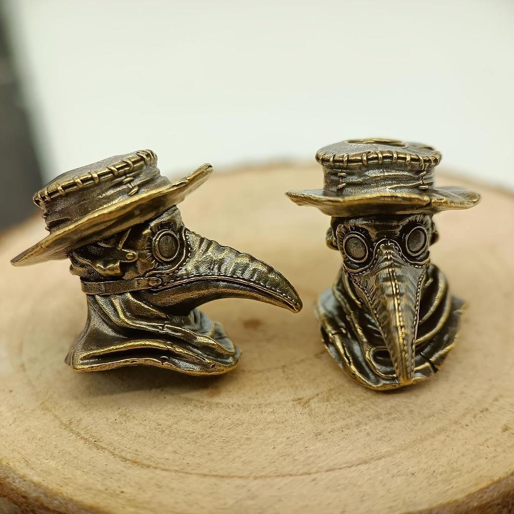 Vintage Brass Plague Doctor Pendant Steampunk Bird Beak Figurine Desktop Decor DIY Paracord Keychain Ornament Gift