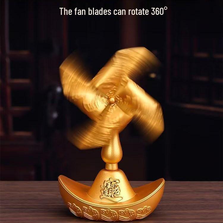 Yuanbao Pinwheel Rotating Ornament: Desktop & Car Fortune-Attracting Fan with Wind Chime Sounds