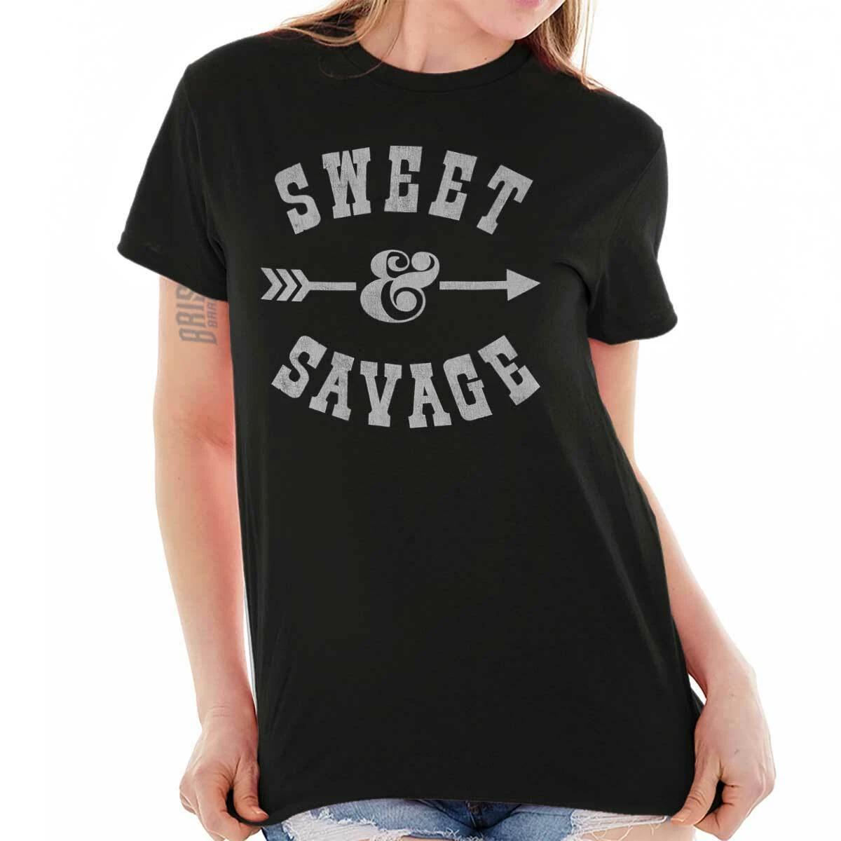 Sweet And Savage Attitude Best Friend Gift Womens Graphic Crewneck T Shirt Tee XL