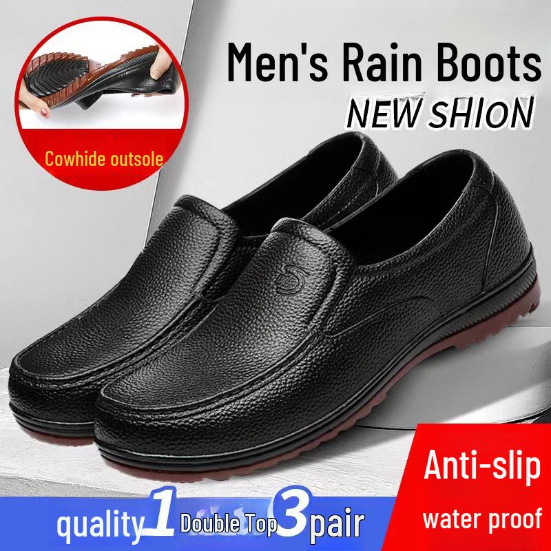 Men's Plastic Low-Top Kitchen Rain Boots: Waterproof, Oil-Proof, Non-Slip, Labor Protection Rubber Shoes for Construction Sites and Fishing.