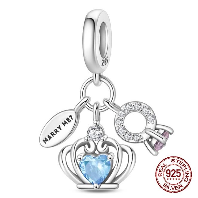 

copper Marry Me Engagement Ring Crown of Love Pendant Charm Compatible With Authentic Charm Bracelets Women Do It Yourself Jewellery Gift