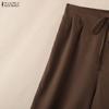 ZANZEA Women Casual Elastic Waist Solid Color Loose Pants