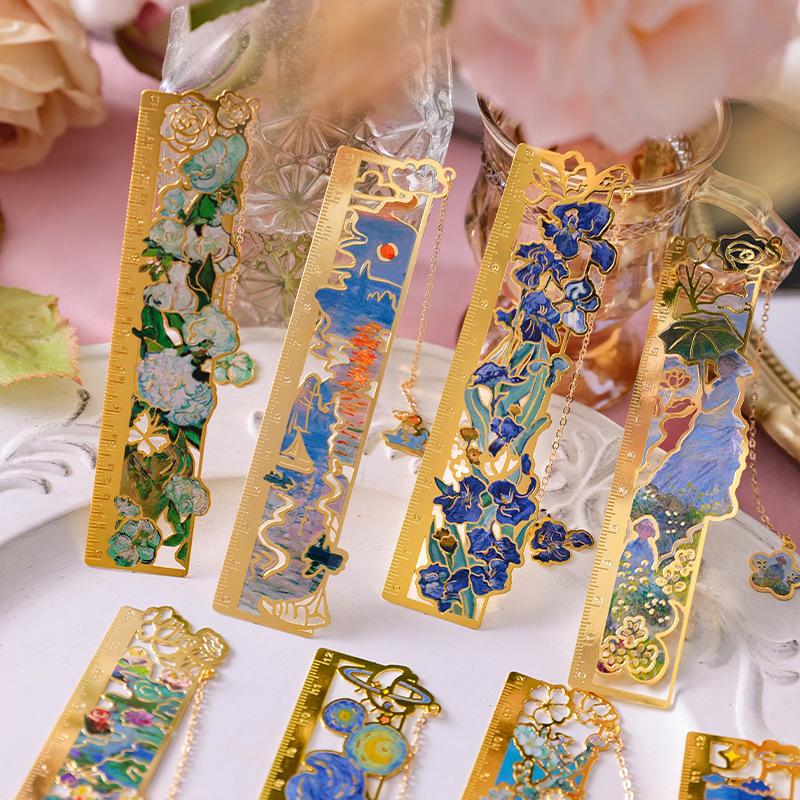 Van Gogh Monet Floral Metal Bookmark - Creative Engraved Gift